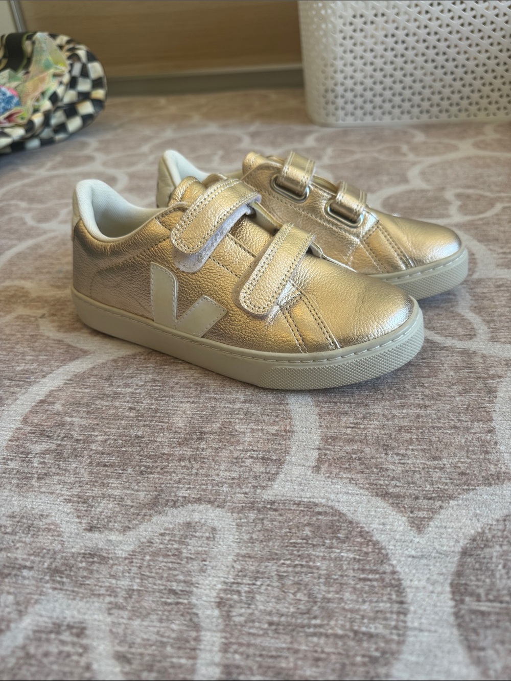 Kids Metallic Gold Velcro Sneakers - Veja Esplar style size 3